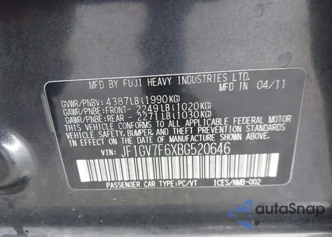 2011 Subaru Impreza Wrx Premium из США, поврежденный, VIN JF1GV7F6XBG520646